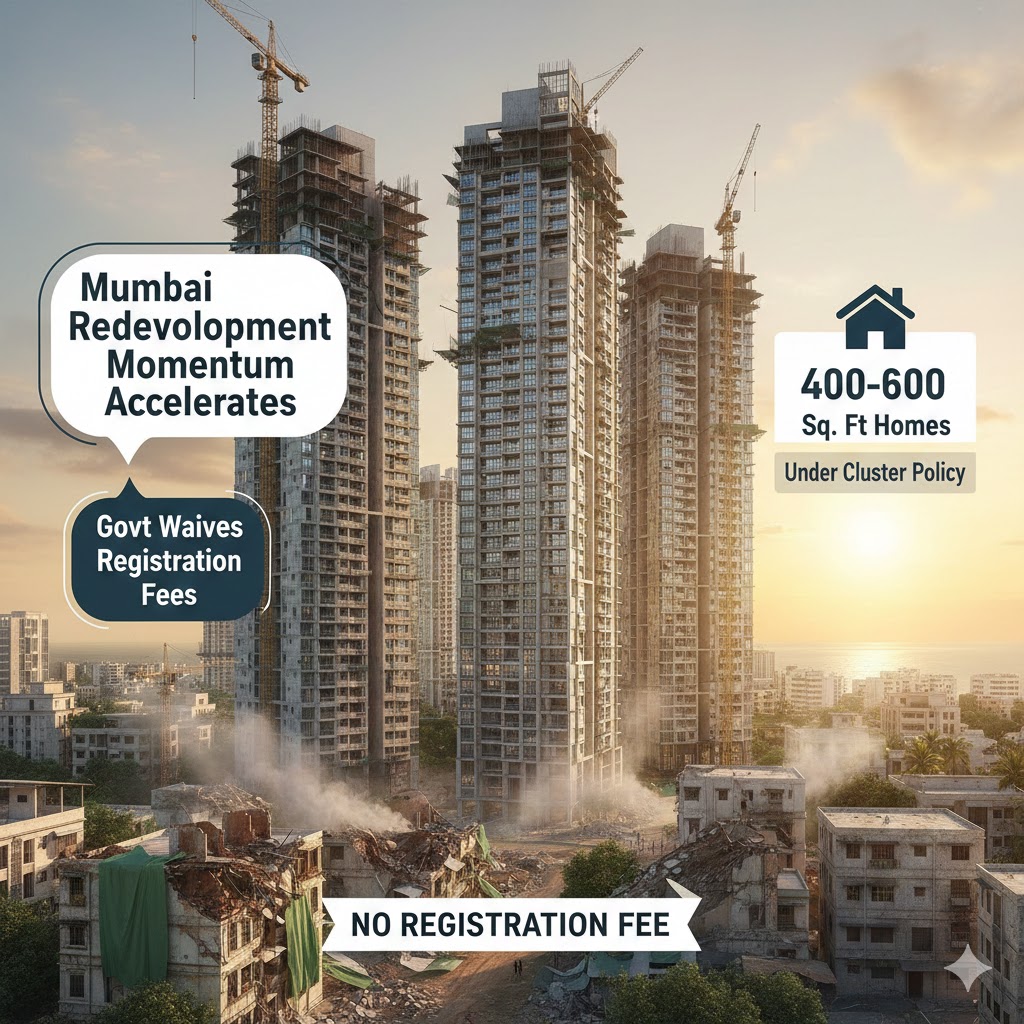 Mumbai’s Redevelopment Momentum Accelerates as Govt Waives Registration Fees for 400–600 Sq. Ft Homes Under Cluster Policy